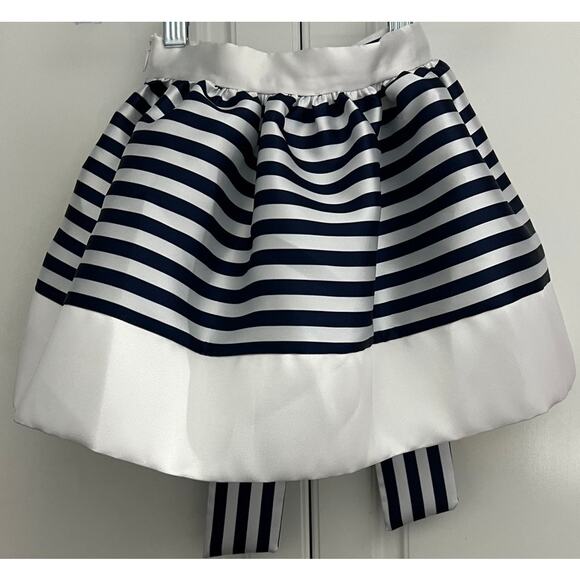 Mama Luma Girls Navy Blue/White Striped Skirt with Self Tie Bow Size 3-4 - Picture 3 of 11